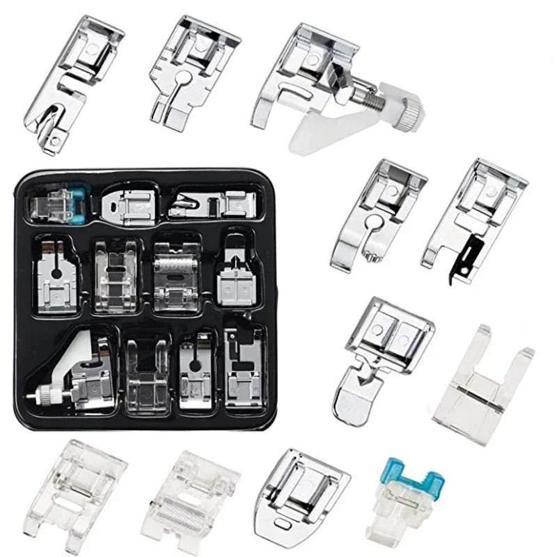 11 Sewing Machine Presser Feet with Glove Compartment for Brother Singer Janome Babylock Kenmore Low Handle Sewing Machines