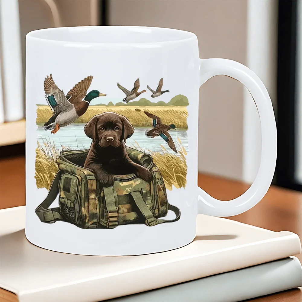 Insulated Ceramic Coffee Mug with Chocolate Labrador Puppy Design - Reusable, Hand Wash Only, Perfect for Hot & Cold Drinks, Ide