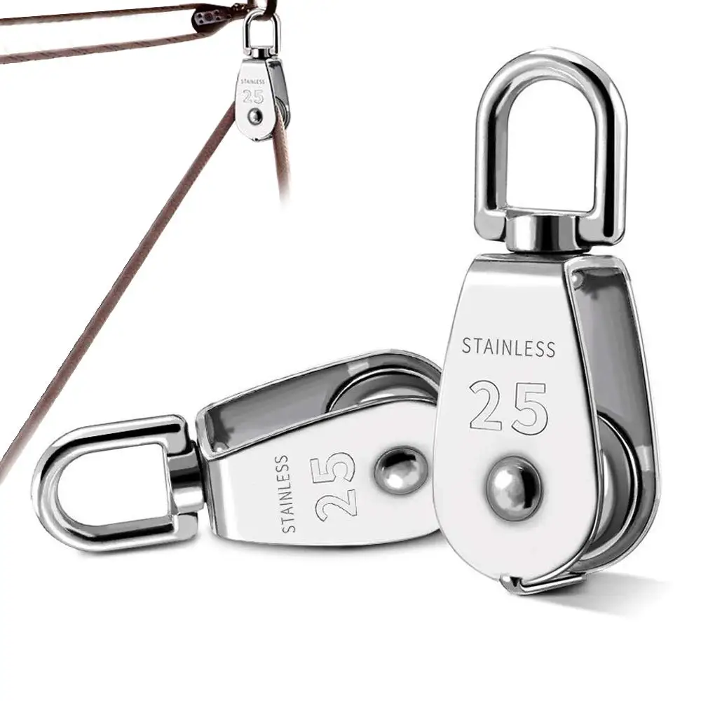 Single Pulley Block Stainless Steel Hanging Wire Towing Wheel 360° Swivel Lifting Wire Rope Cable Pulley Roller for Washing Line
