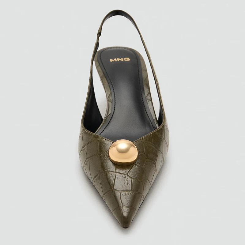 Sandalias de Mujer MANGO Verano 2026, Punta Metálica, Tacones Altos, Patrón de Cocodrilo, Elegantes y Modernas, Estilo Slip-On