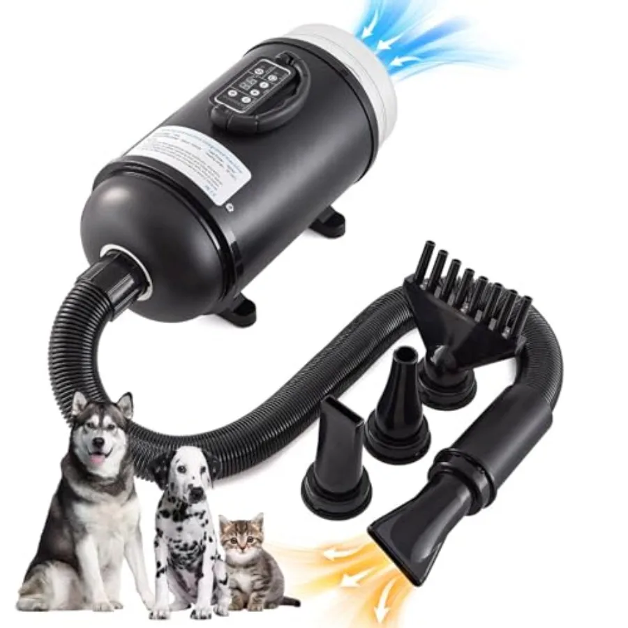 

Pet Dryer Grooming Vacuum with Adjustable Speed Temperature Control Low Noise 4 Nozzles 1850 Watts Blow Dry Vacuum Functions fo