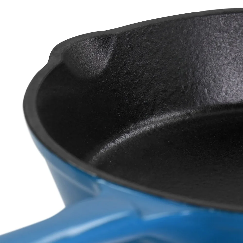 Enameled Round 8 Inch PreSeasoned Cast Iron Frying Pan in Turquoise