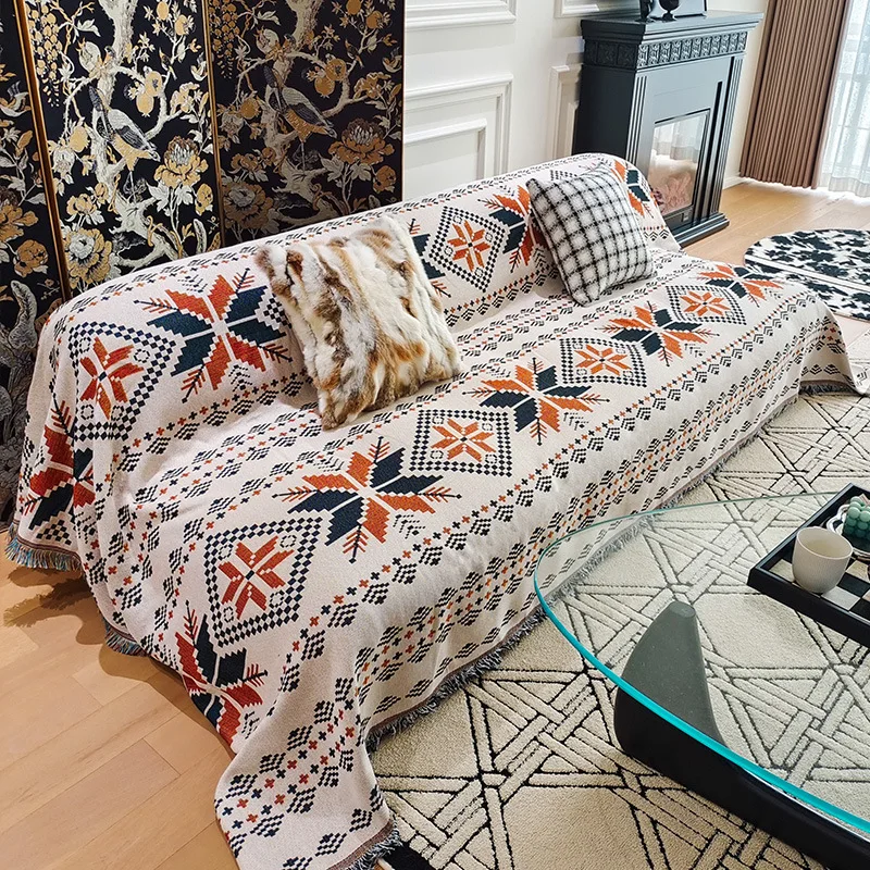 1 Stück Geometrische Sofa-Überwurfdecke Beidseitig mit Quasten Wohnzimmer-Möbelschutz Kissenbezug