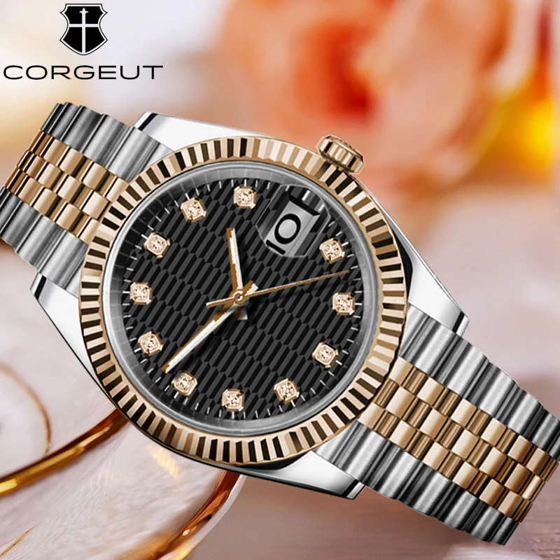 CORGEUT 36mm 39mm NH35a Business Luxury Diamond Men's Watches Automatic Mechanical Sapphire Mirror Waterproof Watch for Man Date