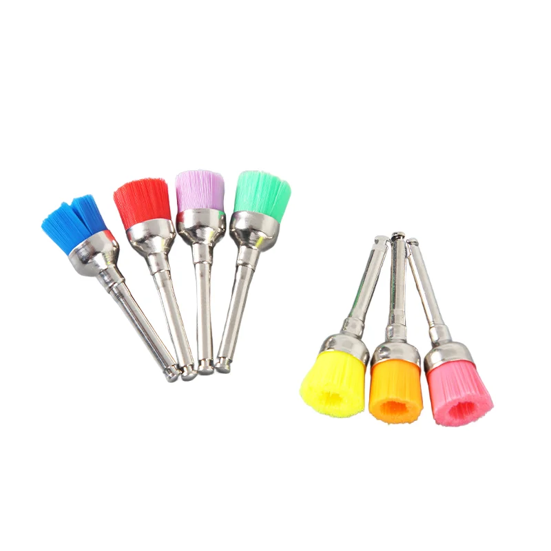 100pcs Dental Nylon Polishing Brushes Head Mixed Color Bowl Shape Prophylaxis Brush For Contra-Angle Handpiece