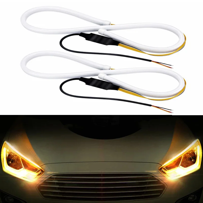 

2Pcs/Lot Automotive LED Signal Light Cars DRL 30cm 45cm 60cm LED Daytime Running Lights LED White Turn Signal Yellow Guide Strip