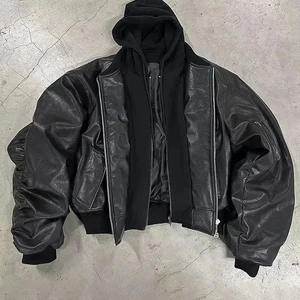 Mauroicardi-Black Leder Jacke PU für Männer, dick und heiß, Extragrade-Kapuze, Luxus-Designer-Kleidung, falsche Kleidung 2, Herbst und Winter 6 Hauptverkäufe von Breber Black - №2