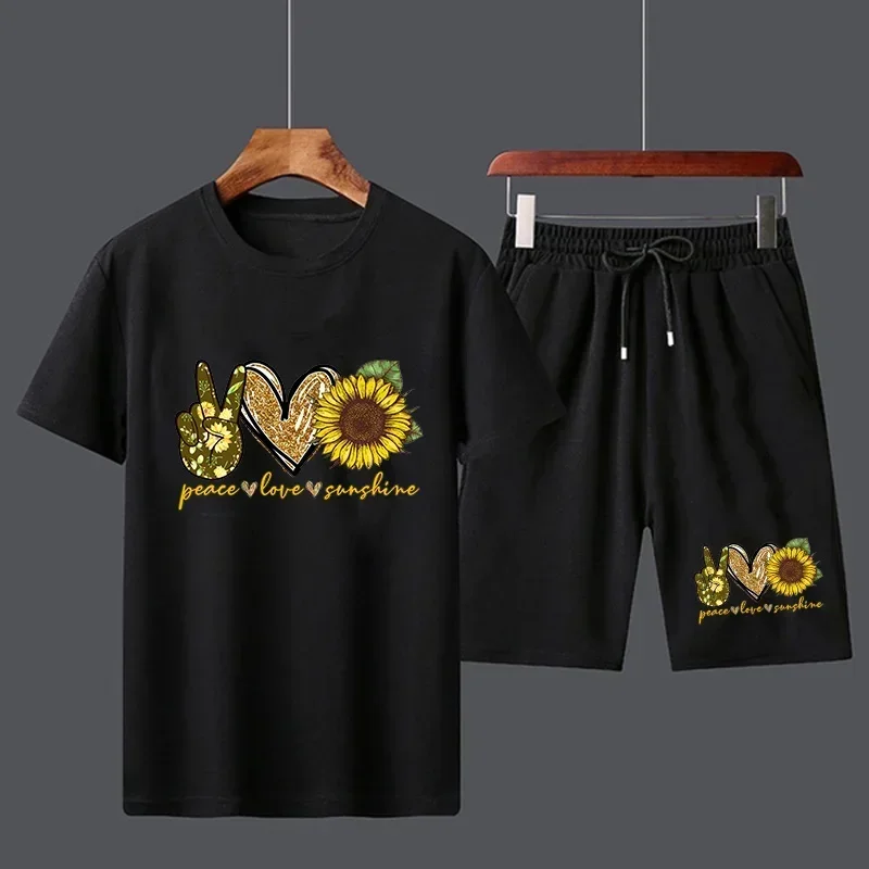 Shorts de cordão masculino agasalho, terno esportivo, conjunto de manga curta, camiseta solta, streetwear casual, quinta calça, verão, trajes 2 peças