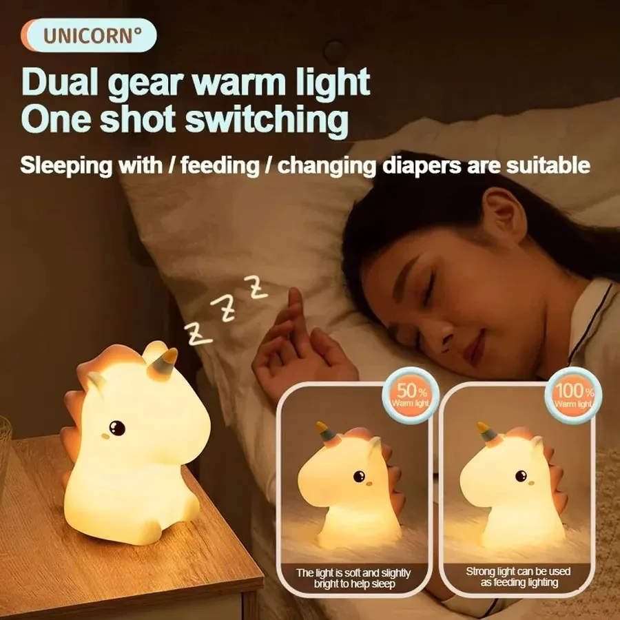 Lampka Nocna LED USB Jednorożec, Silikonowa, Urocza, Dekoracja do Pokoju Dziecięcego, Domu, Łazienki, na Wielkanoc, Boże Narodzenie, Urodziny, do Akademika
