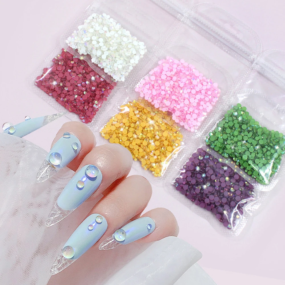 

300pcs/bag Crystal Aurora Mermaid Round Beads 3D Nail Rhinestones For Nails Art Decoration Mixed Size DIY Flatback Glass Stones