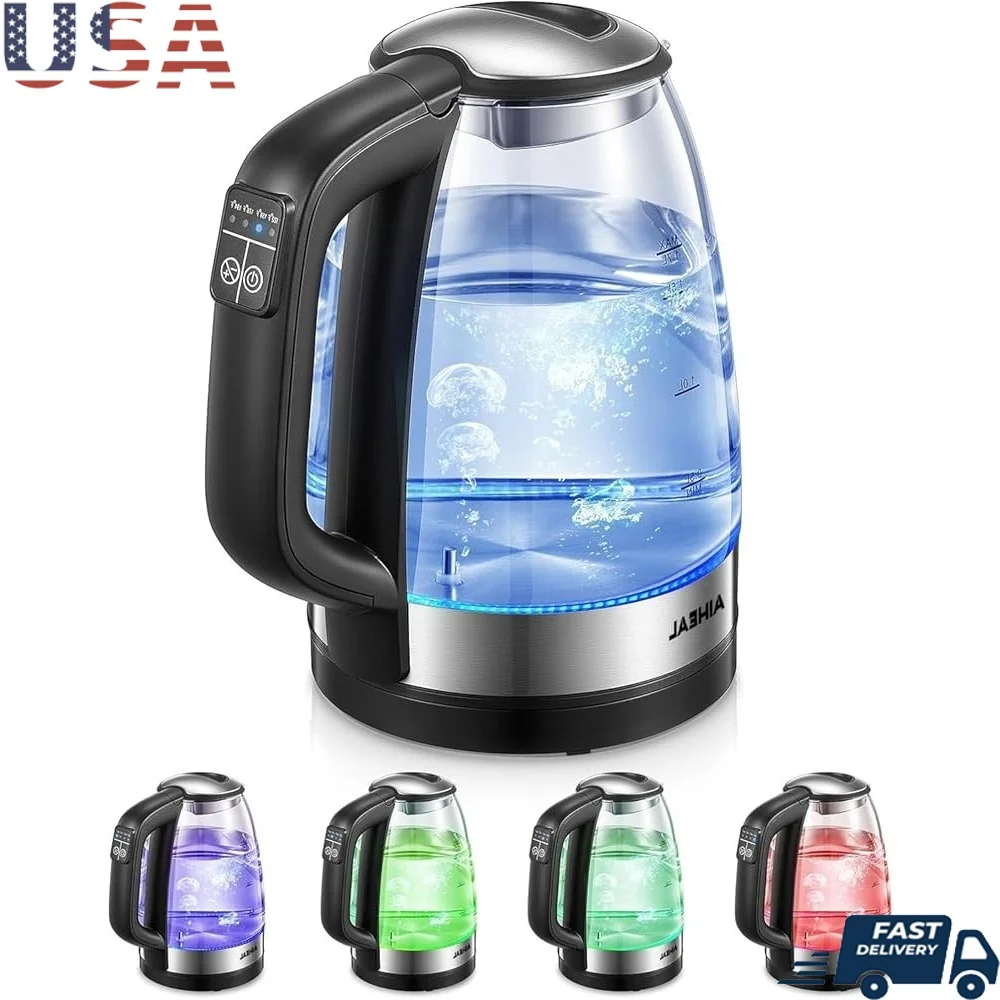 

Electric Kettle Glass Temperature Control Fast Boil 1500W 5 LED Colors Keep Warm Boil Dry Protection Automatic Shut-off