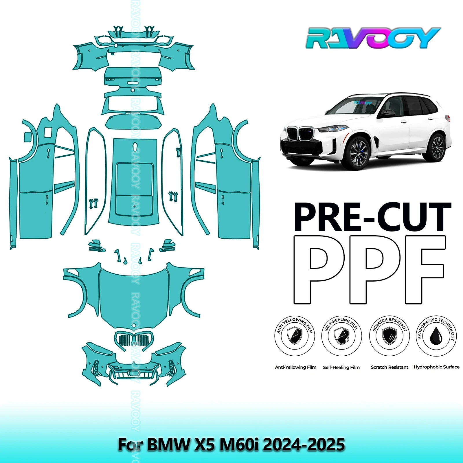 

Car Precut PPF Paint Protection Film Full Vehicle For BMW X5 M60i 2024-2026 8.5mil Clear Bra Self-Healing TPU Scratch Resistant