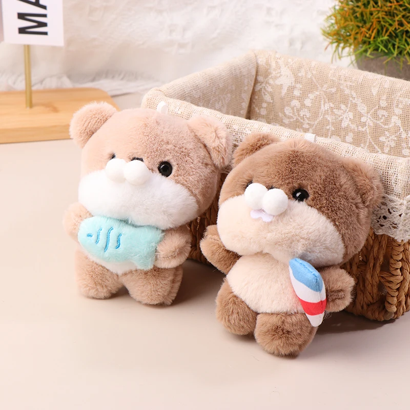 Cartoon Plush Otter Toy para crianças Animal de pelúcia fofo, Chaveiro de boneca urso Pingente de mochila adorável Presentes para menina