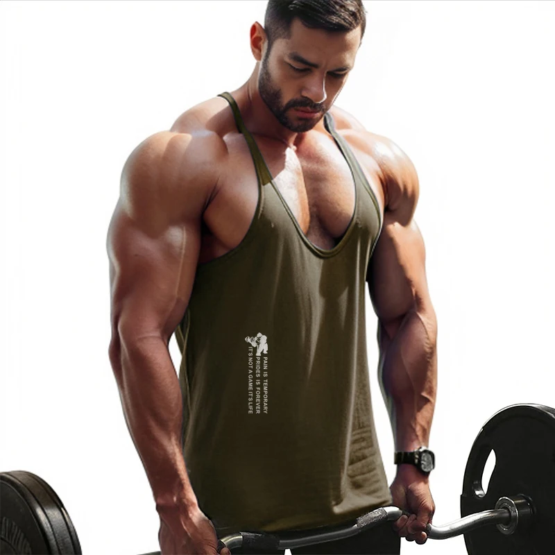 2024 Summer European American Men\'s Y Back Gym Stringer Tank Top Cotton Clothing Bodybuilding Sleeveless Shirt Fitness Running