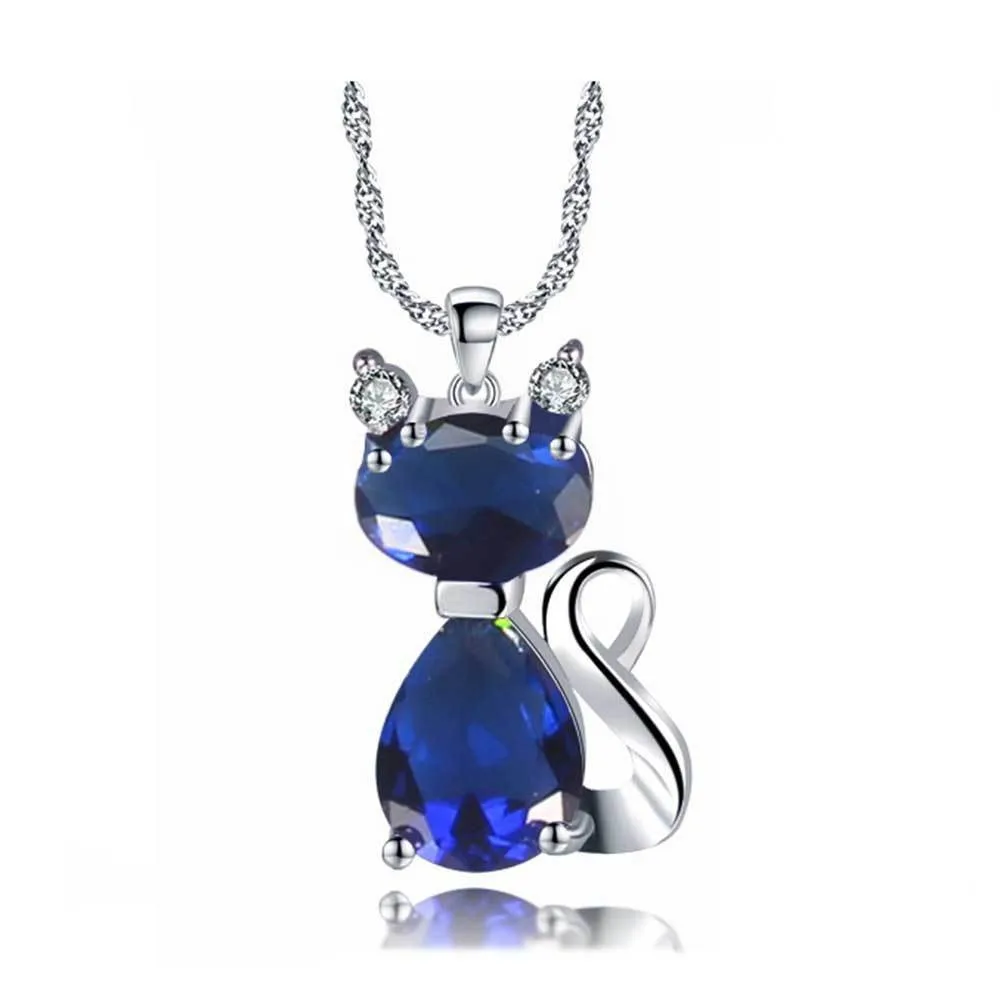 LeeSell Vintage Zircon Stone Pink Cat Pendant Necklace for Women Cute Crystal Jewelry Gift for Wedding