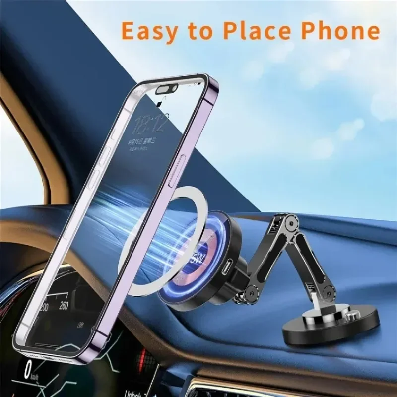 

Magnetic Car Wireless Charger for iPhone 15 14 13 Pro Max Car Phone Holder 360 Rotation Metal Foldable Charging Stand AKD111