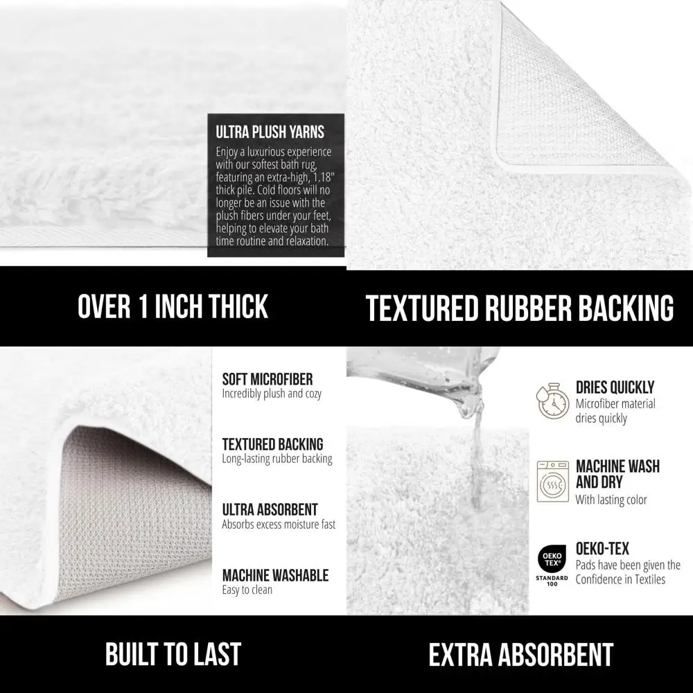 

Soft & Thick 42x24 Bath Rugs, Ultra Absorbent, Quick Dry Microfiber, White, Suitable for Shower & Bath