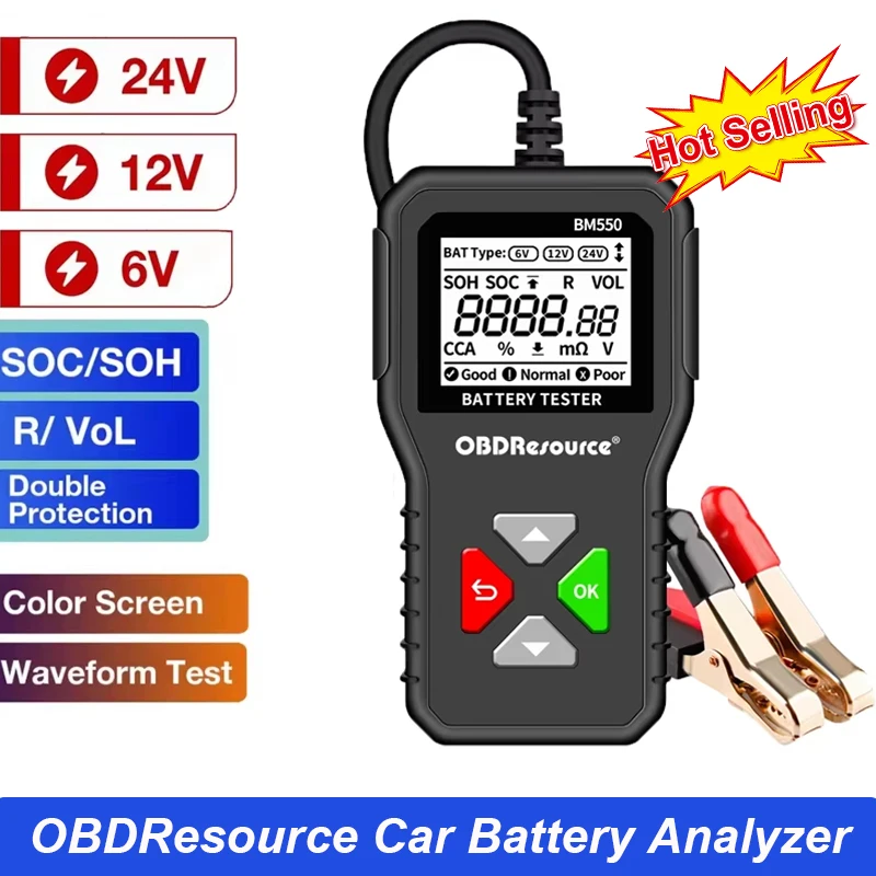 OBDResource BM550 Car Battery Tester 100-2000 CCA 6V 12V 24V Car Battery Analyzer Auto Battery Detection Diagnostic Tool