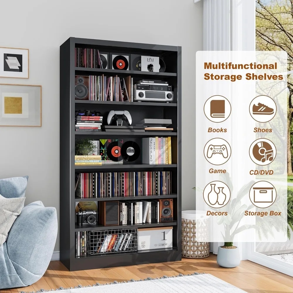 خزانة تخزين أقراص مضغوطة وأقراص DVD قابلة للتعديل مكونة من 7 طبقات مع أرفف تنظيم الوسائط لمجموعة الترفيه المنزلي #3