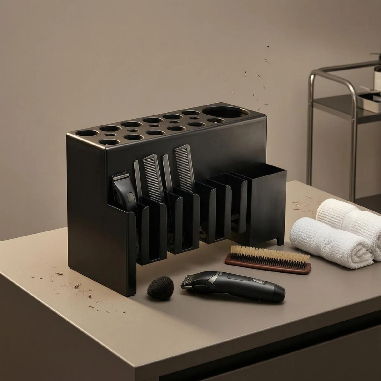 Hair Salon Tool Organizer with Slots Barber Tool Holder Salon Organizer Multi-Compartment Clipper Holder Tray Quick Access