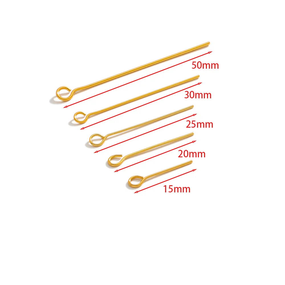 100pcs/Lot Stainless Steel Gold Color Eye Head Pins Earrings Components for DIY Jewelry Crafts Making Supplies 15/20/25/30/50mm