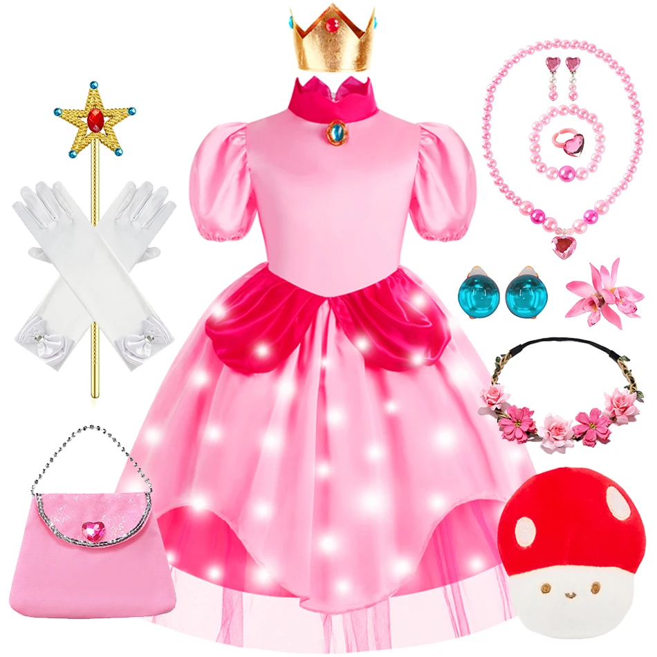 Peach Cosplay Princess Dress Children Birthday Christmas Halloween Carnival Theme Party Role Playing Costume Girls Stage Outfits