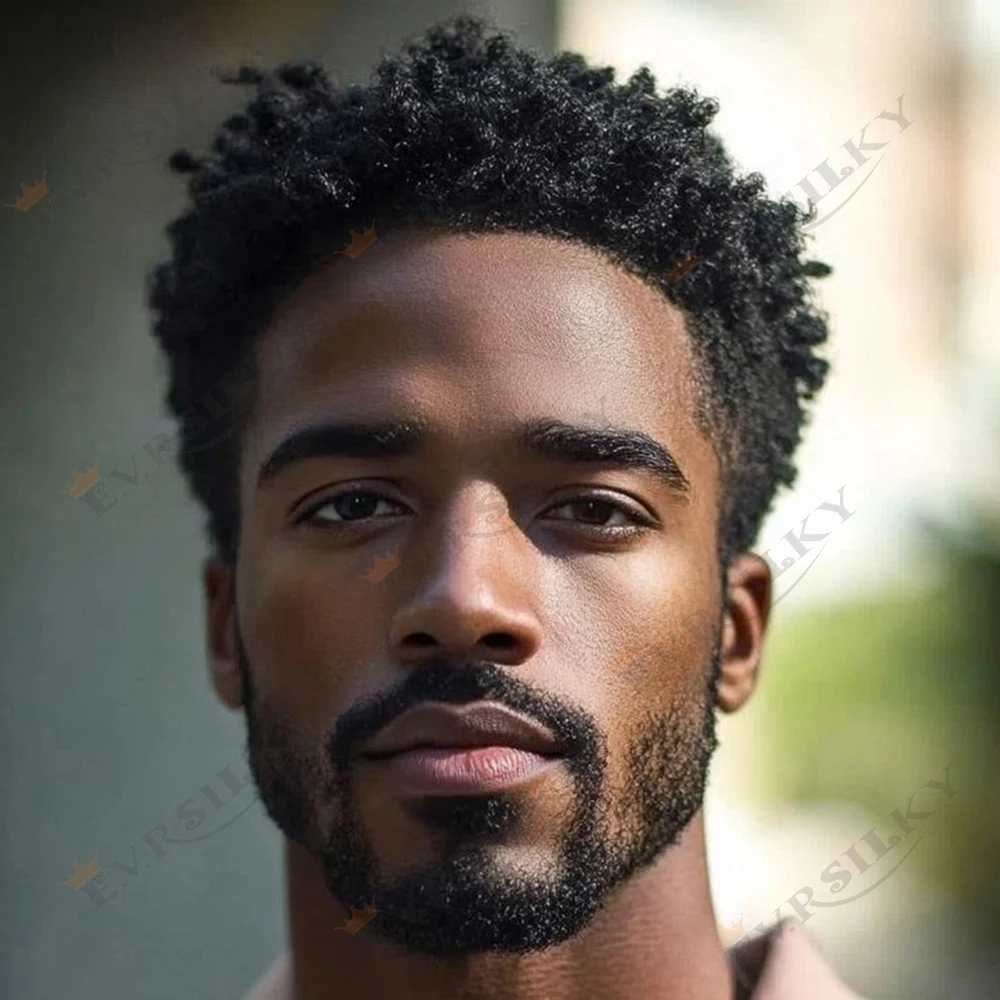 

6 мм афро кудрявый супер Druable 0,1 мм полностью силиконовый мужской замена волос Prosth черный темно-коричневый 100% человеческие волосы плетения парик