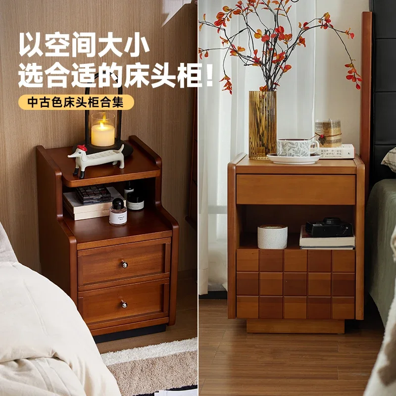 Retro bedside table, bedroom locker, bedside, household small extremely narrow locker to store solid wood