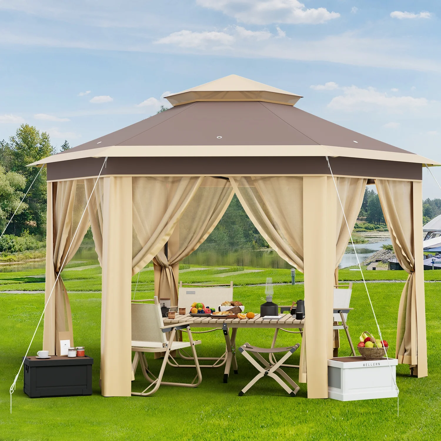 Gazebo 2m x 2m, Mesh Mosquito Netting, Adjustable Height, Portable Carry Bag, Outdoor Canopy Tent