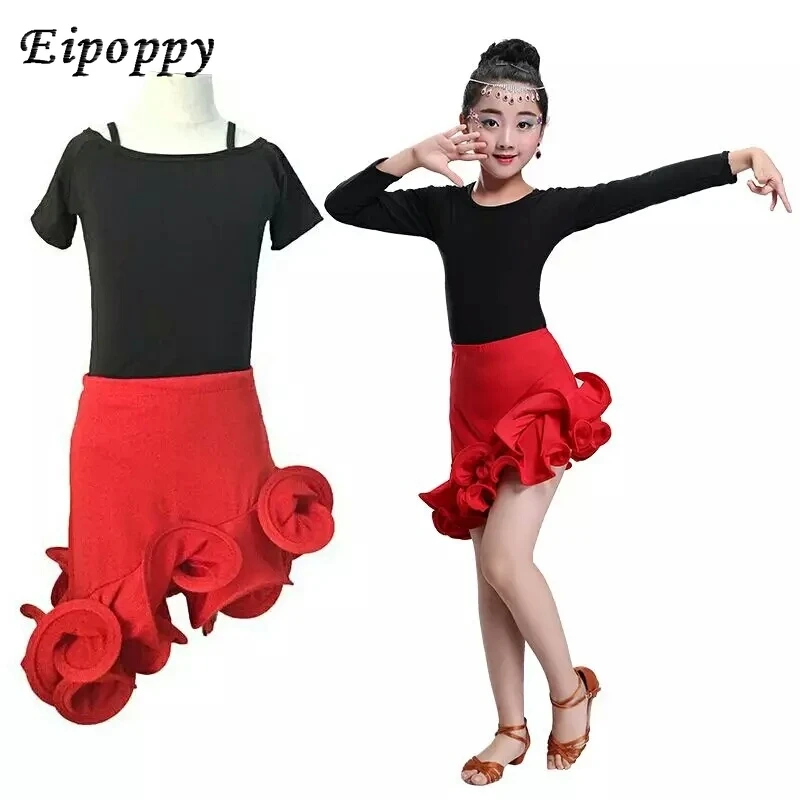 여아용 라틴 댄스 의상, 라틴 댄스 스커트, 어린이 채점 연습복, 용수철 및 여름 라틴 세트, 긴팔, 신제품