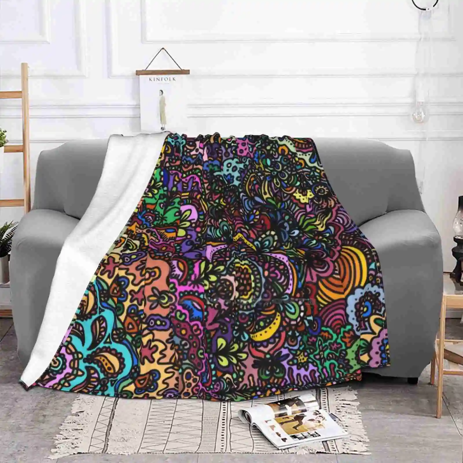 Arisa Colour Trend Style Funny Fashion Soft Throw Blanket Line Art Graphic Design Colours Colourful Colorful Abstract Floral