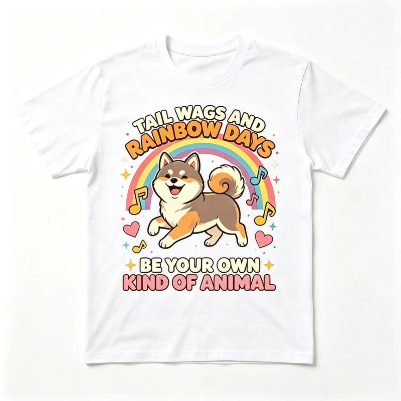 Shiba Inu Furry Graphic Tshirt Be Your Own Kind of Animal Rainbow Heart Star Print Unisex Tee Furry Lover Daily Casual Y2k Top