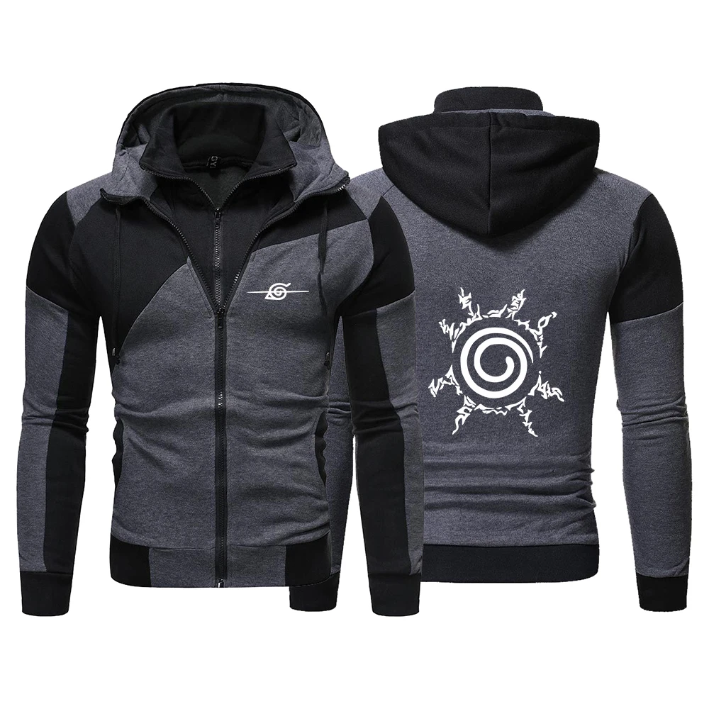 

2026 Naruto Anime Printing Spring And Autumn Men's New Style Color-blocking Hooded Casual Fashion Zipper Coats Harajuku Tops