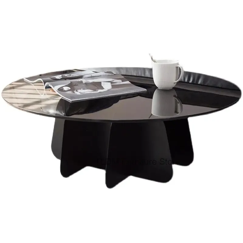 Round Sintered Stone Nesting Coffee Table Set Geometric Split Pedestal Base Side End Table for Modern Living Room Sofa Decor