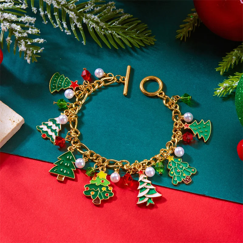 Fashion Santa Claus Snowflake Elk Christmas Tree Pendant Bracelet For Women Adjustable Christmas Bracelet Charm Party Jewelry