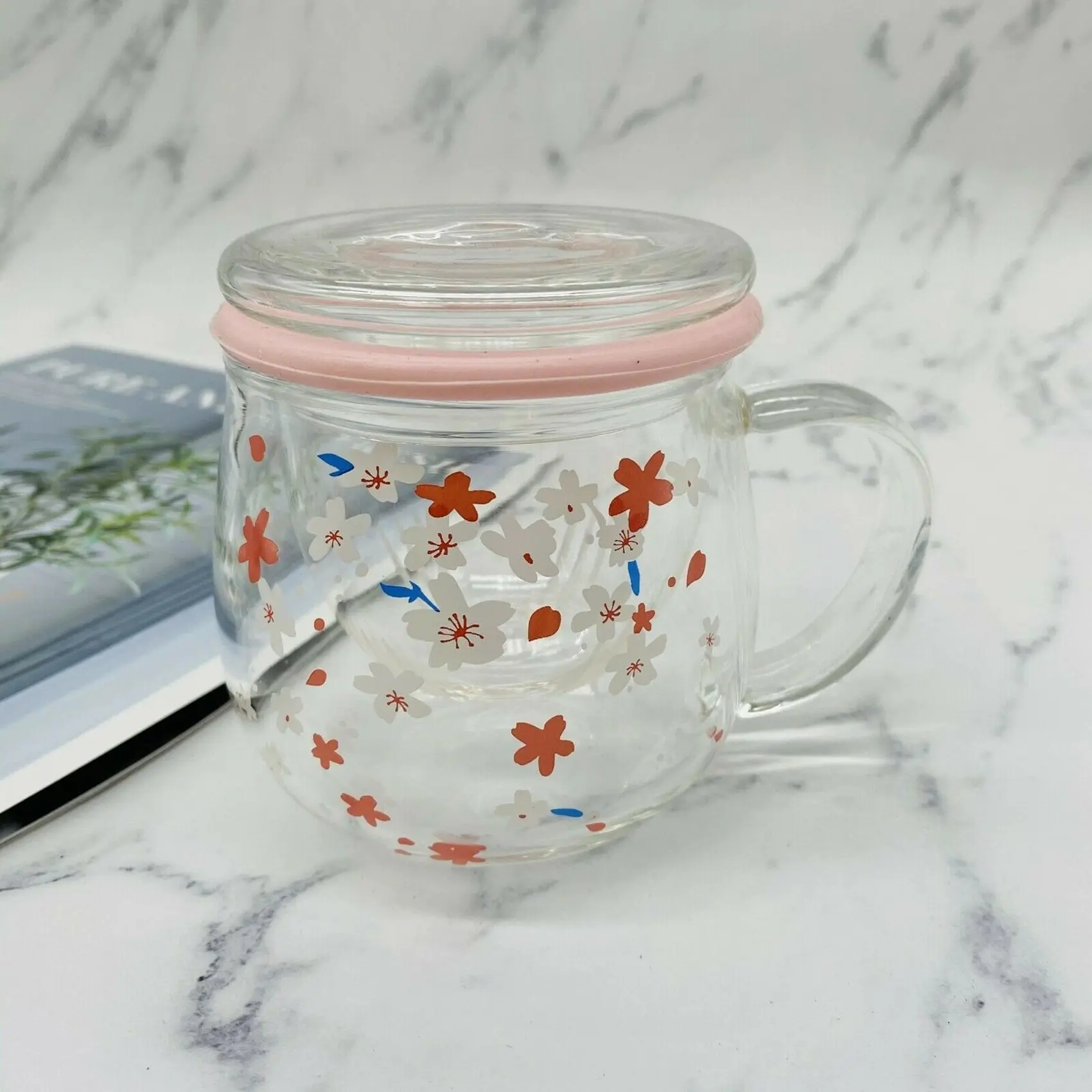 Tasse en verre avec infuseur à thé et couvercle, ensemble de tasses sans fleurs, tasse à thé fleur, verres à boire, 300ml