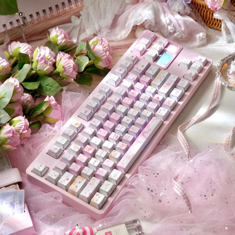 Maorbeng Fold Shadow Meow Keycap Cherry Transparent Dual Color Heat Sublimation Keycap Mechanical Keyboard Keycaps Cute Girl Gif