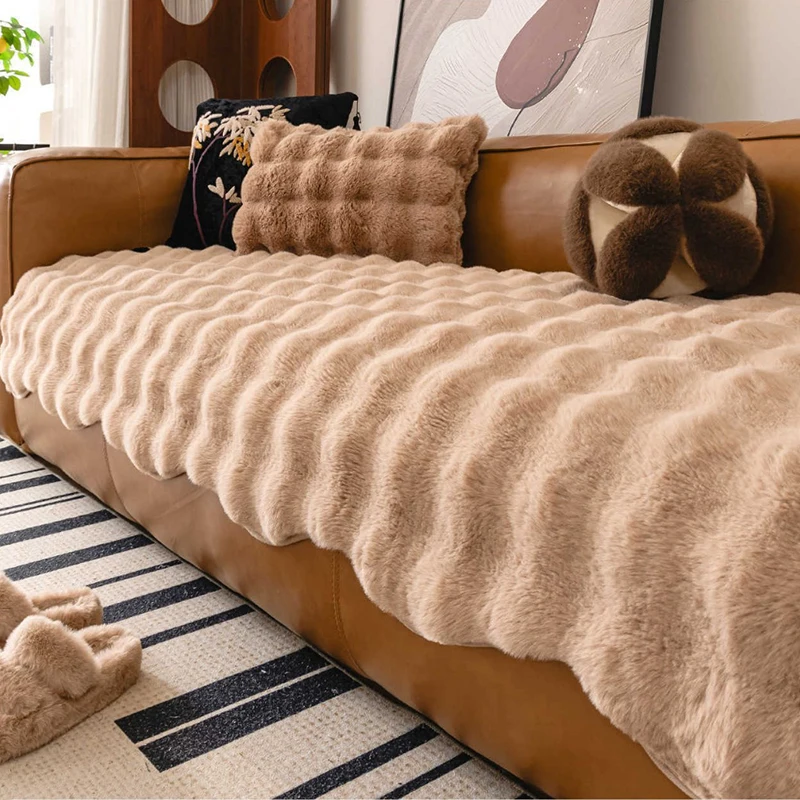 

1pc Super Soft Rabbit Plush Sofa Towel Winter Warm Thick Plush Irregular Couch Cover L-shaped Sectional Anti-slip Sofa Cover