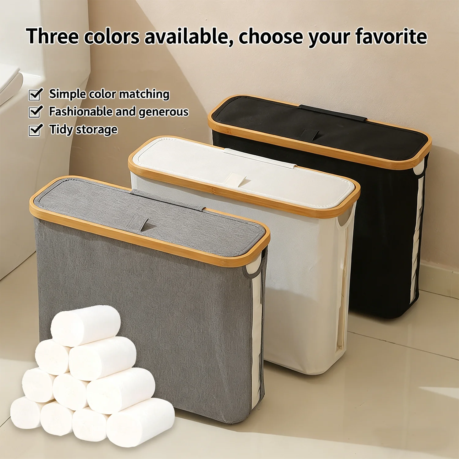 Cesta de almacenamiento de papel higiénico para baño, soporte de papel higiénico plegable de bambú, cesta de almacenamiento de papel higiénico, contenedor organizador plegable