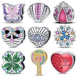 New In Silver Color Flat Bead Series-Pink Shell Beads Fit Pan Reflexions Bracelet DIY Charm Pendant Woman Jewelry Hot Sale