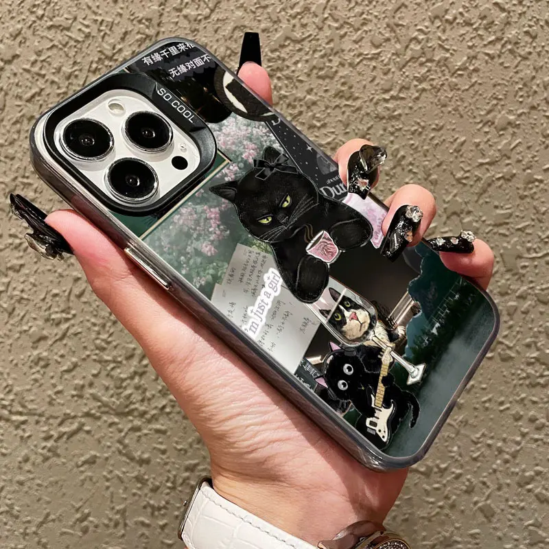 

Artistic Image Stitching Black Cat Laser Phone Case For iPhone 16 14 15 Plus Pro Max 11 12 13 Pro Max 13 Mini Shockproof Covers