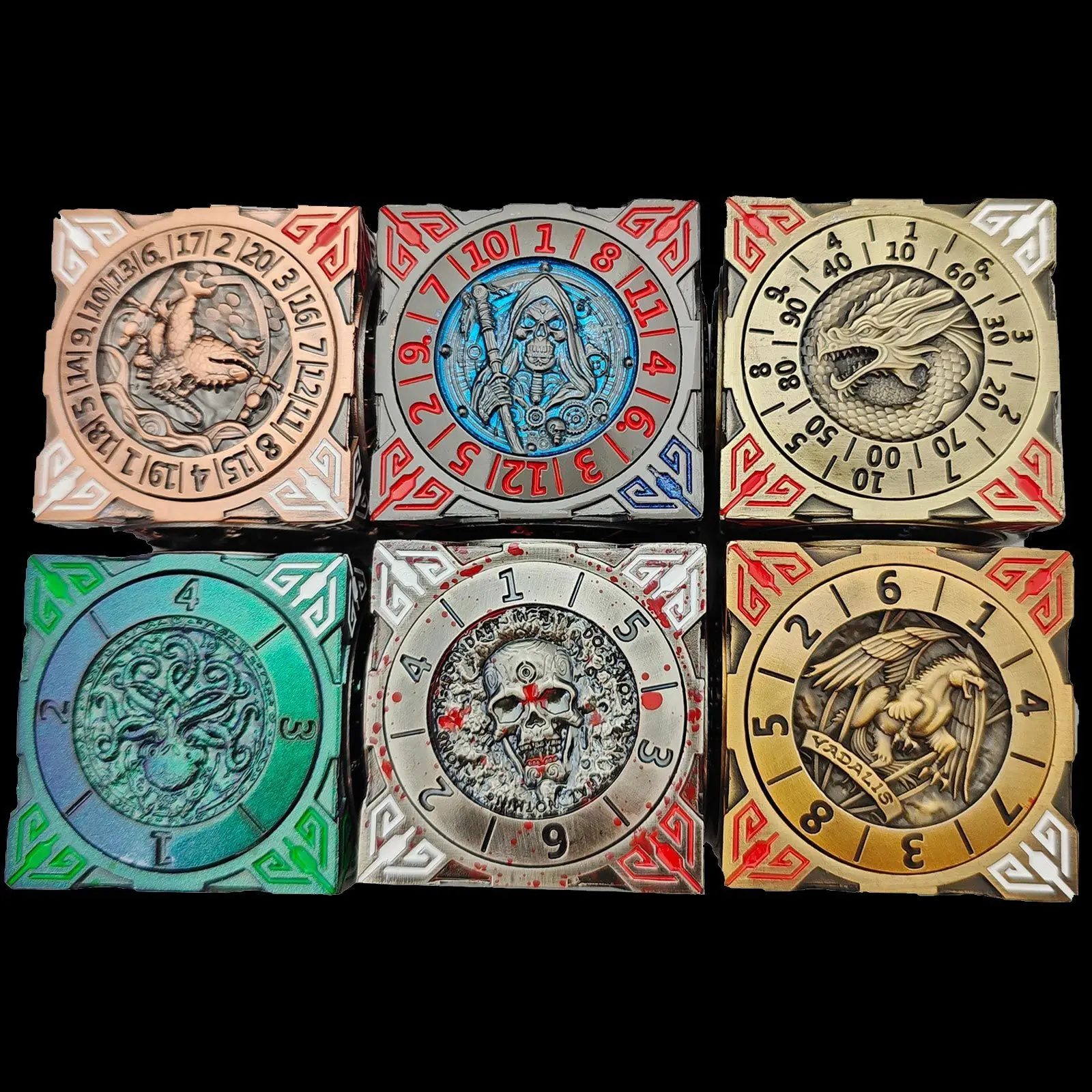 Outdoor Portable EDC7 in 1 Metal Six Sided Rotating Dice Creative Gift Pocket Toy Tool