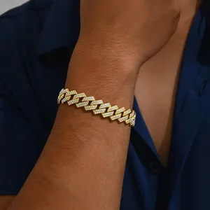 Hip -Hop -Kubanarmband für Männer, vollständig heller Kristallstein, breite goldene Farbe, Cash Locker, Modeerklärung Juwelen 8 Hauptverkaufsarmband Helligkeit - №6