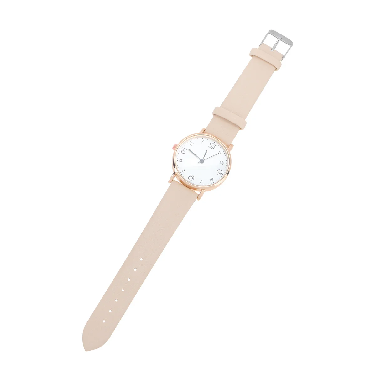 ساعة كوارتز للنساء، ساعة نسائية بتصميم سطح بسيط، حزام من البولي يوريثان، مريحة في الارتداء، بيج مناسب لأي مناسبة #6