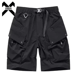 2025 Summer Tactical Shorts Multi Pocket Cargo Short Pant Functional Loose Streetwear Elastic Waist Shorts Black