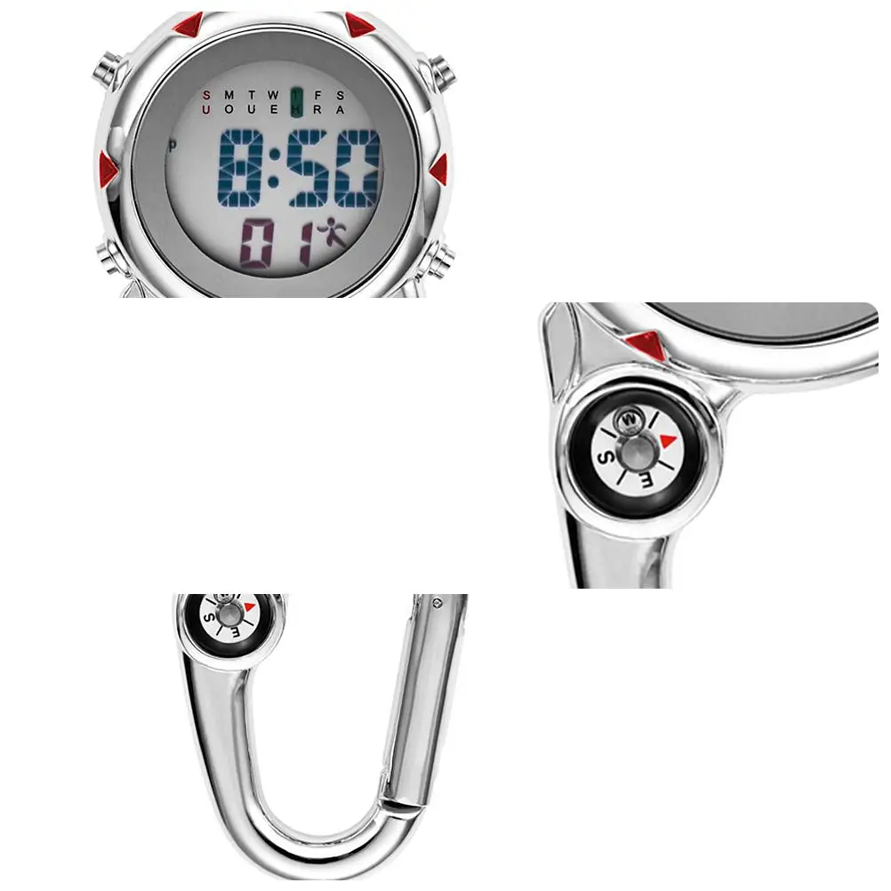 

Stainless Steel Hanging Watch Durable Waterproof Glow in Dark Quartz Clock Portable Backpack Accessory Outdoor Activity Pocket