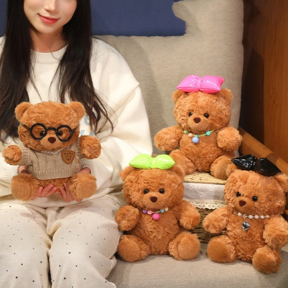 Sleep Pillow Dress Up Bear Plush Toy Pearl Necklace Bow Plush Bear Doll Camera Cartoon Stuffed Animal Pillow Children's Gift