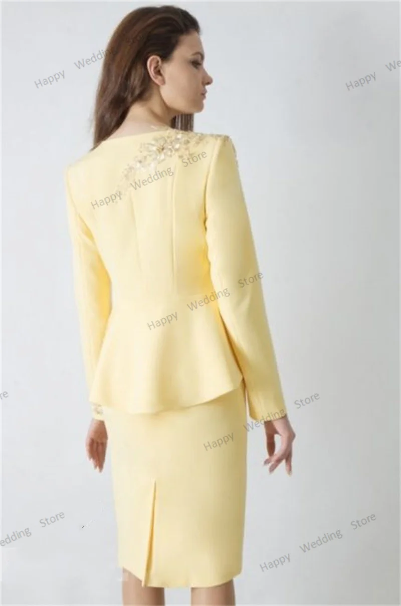 Yellow Mother Guest Prom Dress Women Suits Set For Wedding  2 Pieces Blazer+Short Skirt Appliqued Beads Elegant Jacket Customize