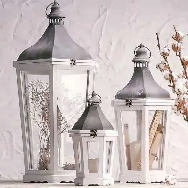 Retro made old wooden courtyard wind lamp candlestick wedding decoration solid wood antique lantern home glass candle holder