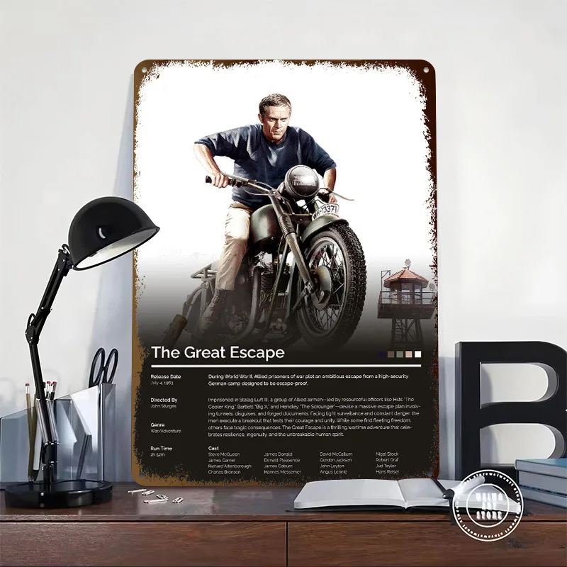 The Great Escape Movie Metal Poster Custom Wall Art Retro Vintage Tinplate Signs for Man Cave Garage Decoration Room House Decor